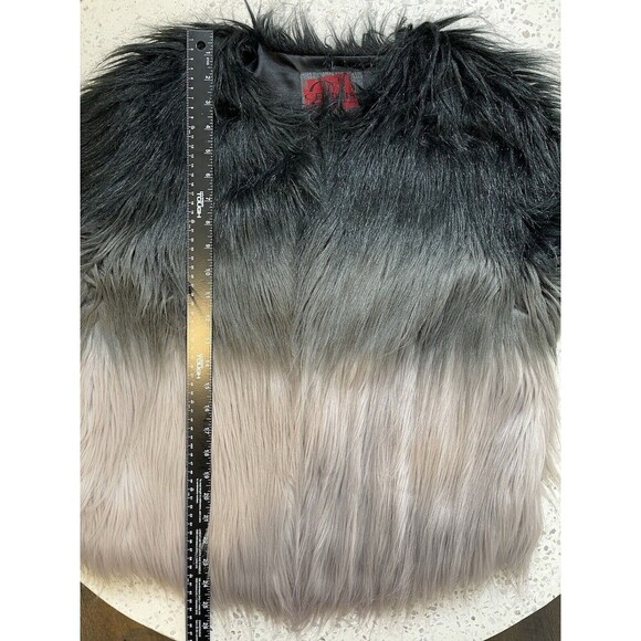 STUNNING Women XL Ombre Faux Fur Coat in Smoked Wool Black Grey Pockets Mob Wife - Picture 9 of 13